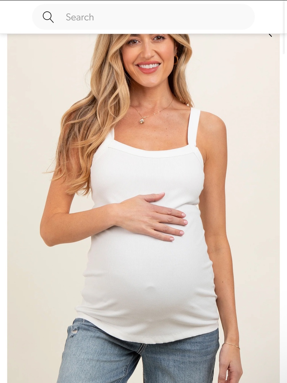 Pinkblush White Ribbed Maternity Tank with Square Neck